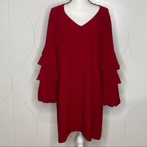 Charles Henry Tiered Ruffle Sleeve Dress red Large